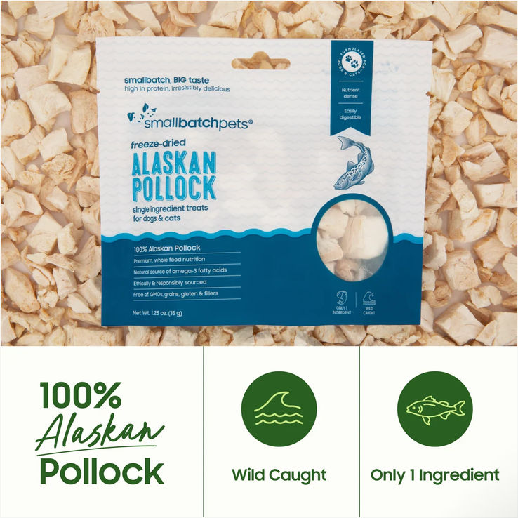 Smallbatch Freeze-Dried Alaskan Pollock, Dog & Cat Treat, 1.25-oz Bag