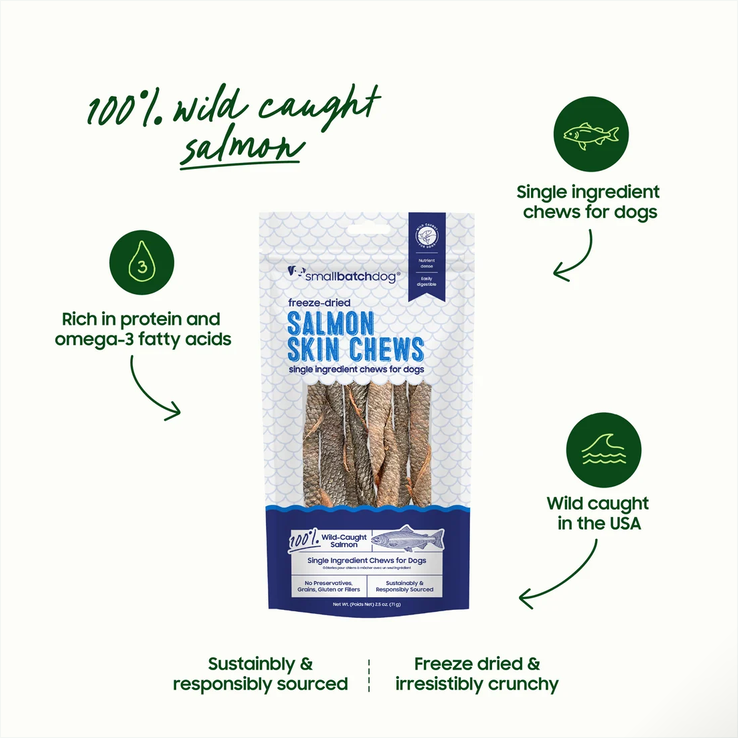 Smallbatch Freeze-Dried Salmon Fish Skin, Dog Chews, 2.5-oz Bag