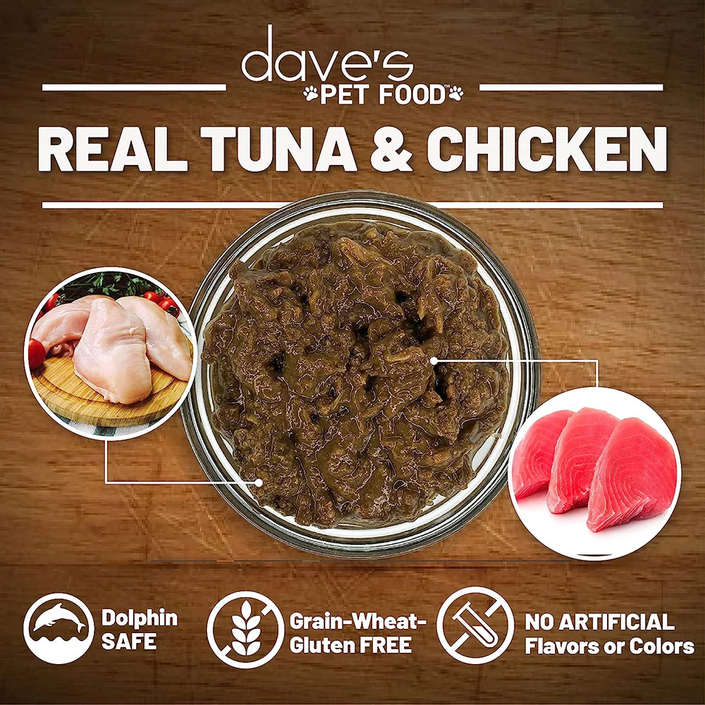 Dave's Pet Food Naturally Healthy Grain-Free Tuna & Chicken Dinner In Gravy 5.5-oz, Case Of 24, Wet Cat Food