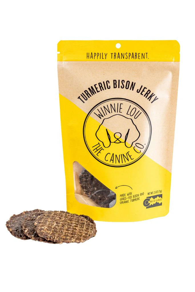 Winnie Lou Turmeric Bison Jerky, Dog Treat, 2.5-oz Bag