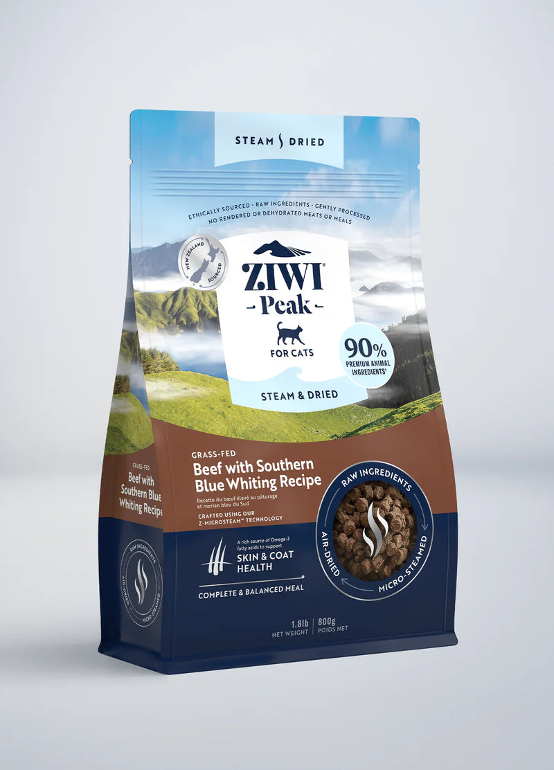 ZiwiPeak Beef with Southern Blue Whiting Recipe Steam-Dried Cat Food, 1.8-lb Bag