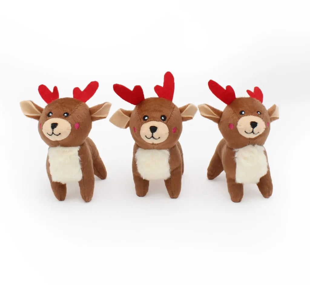 Zippy Paws Holiday Miniz 3-Pack Reindeer, Dog Toy
