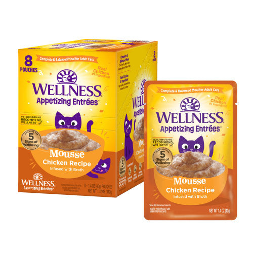 Wellness Appetizing Entrees Mousse Chicken Grain-Free Wet Cat Food Pouch, 1.4-oz