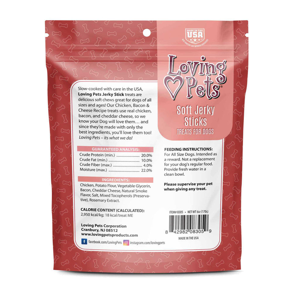 Loving Pets Bacon & Cheese Jerky Sticks 6-oz, Dog Treat