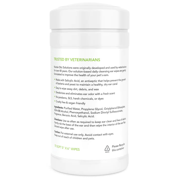 Nootie Ear Wipes With Salicylic Acid Cucumber Melon, 70-Count For Cats & Dogs