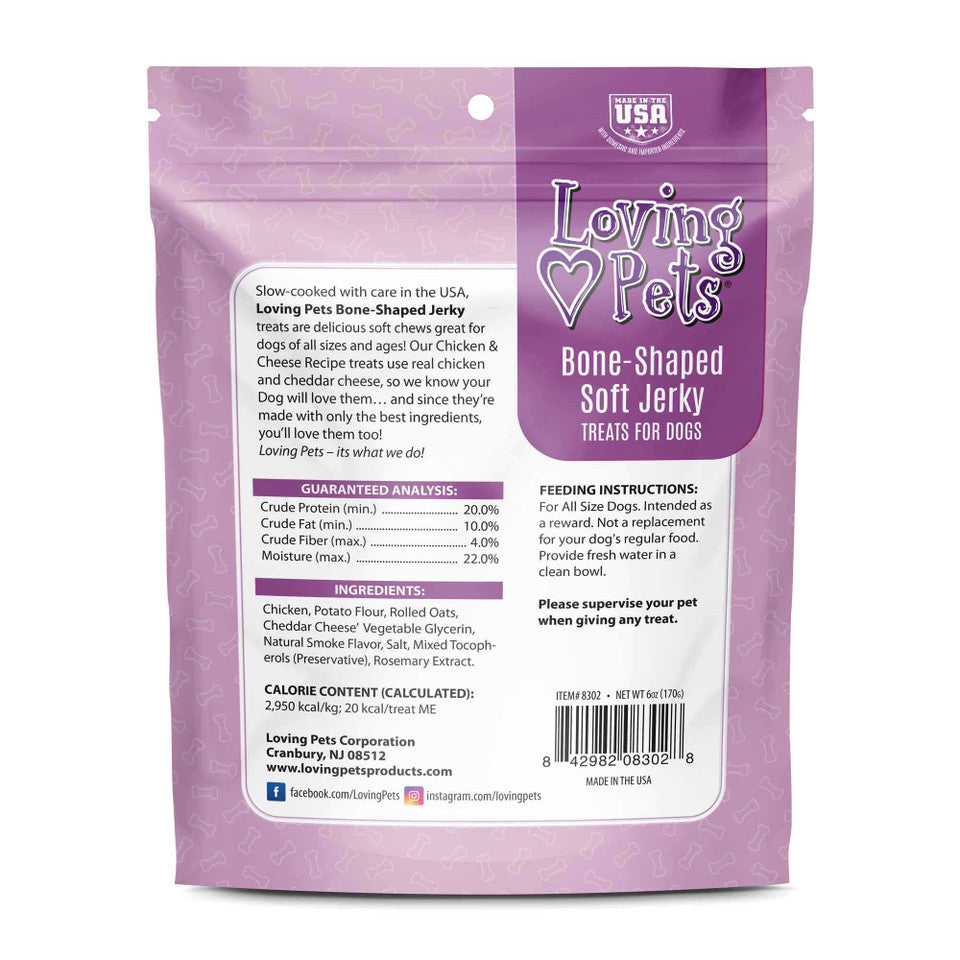Loving Pets Chicken & Cheese Soft Jerky Bones 6-oz, Dog Treats