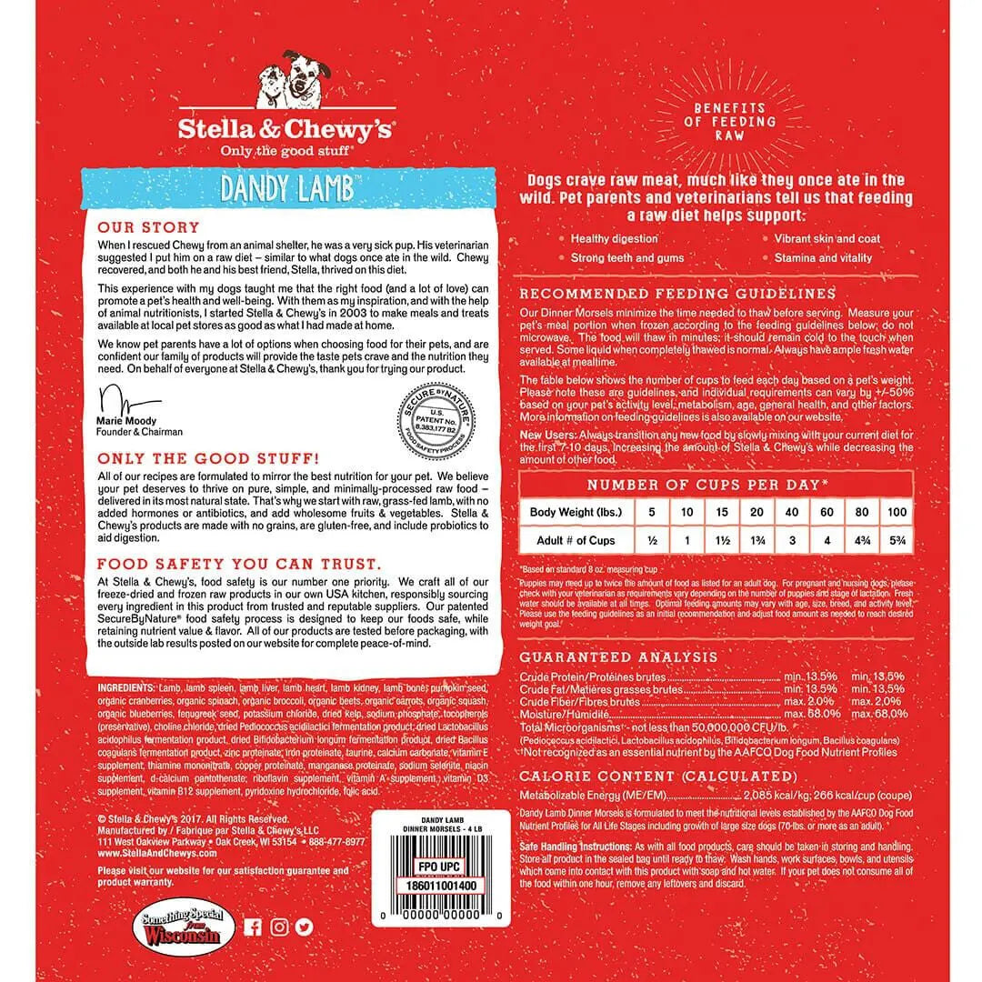 Stella & Chewy's Dandy Lamb Morsels 4-lb, Frozen-Raw Dog Food