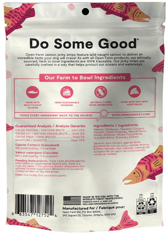 Open Farm Grain-Free Wild-Caught Salmon Jerky Strips 5.6-oz, Dog Treat