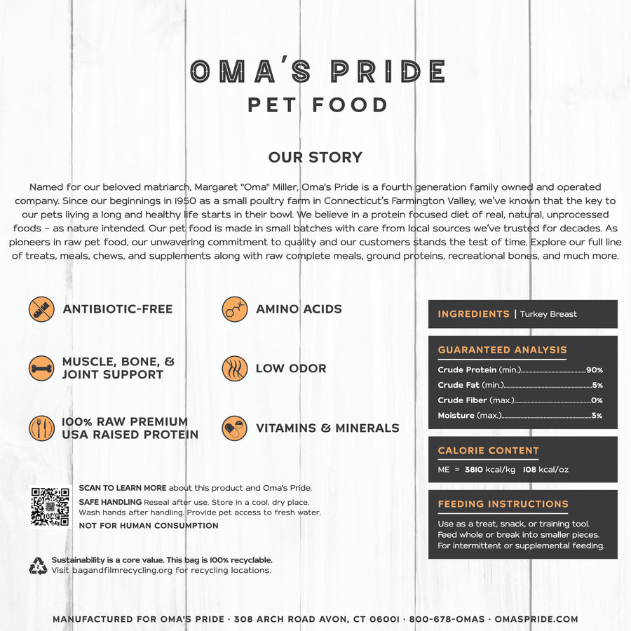Oma's Pride Turkey Breast Chunks, Dog & Cat Treats, 4-oz Bag