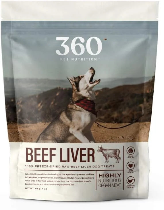 360 Pet Nutrition Freeze Dried Raw Beef Liver Dog Treats, 4-oz Bag