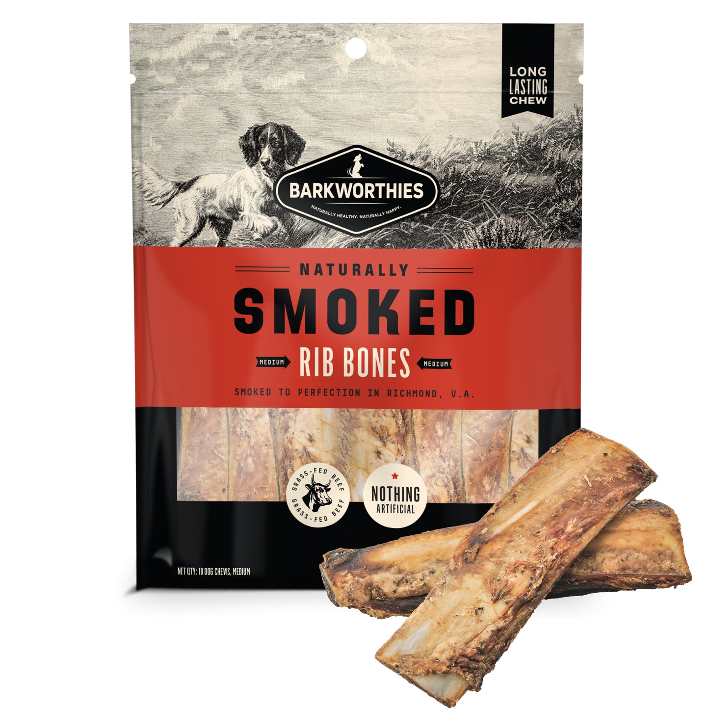 Barkworthies Naturally Smoked Rib Bones, Dog Chews