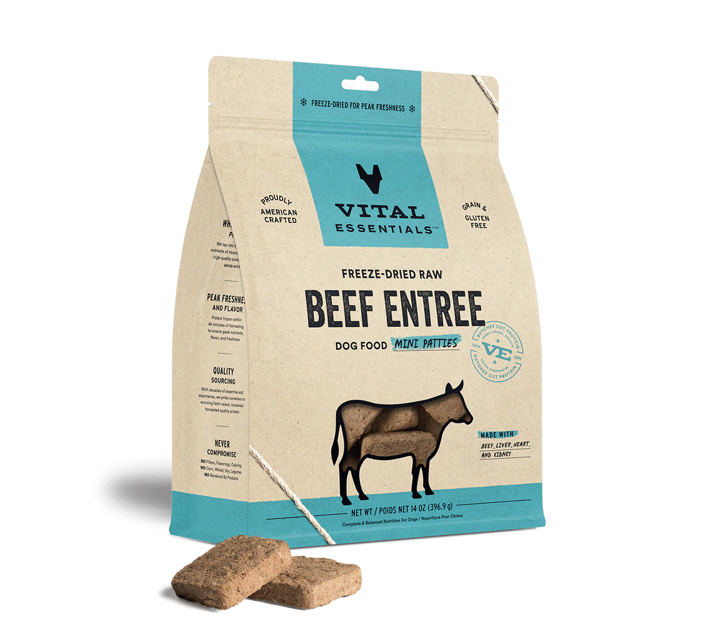 Vital Essentials Mini Beef Patties Freeze-Dried Raw Dog Food, 14-oz Bag