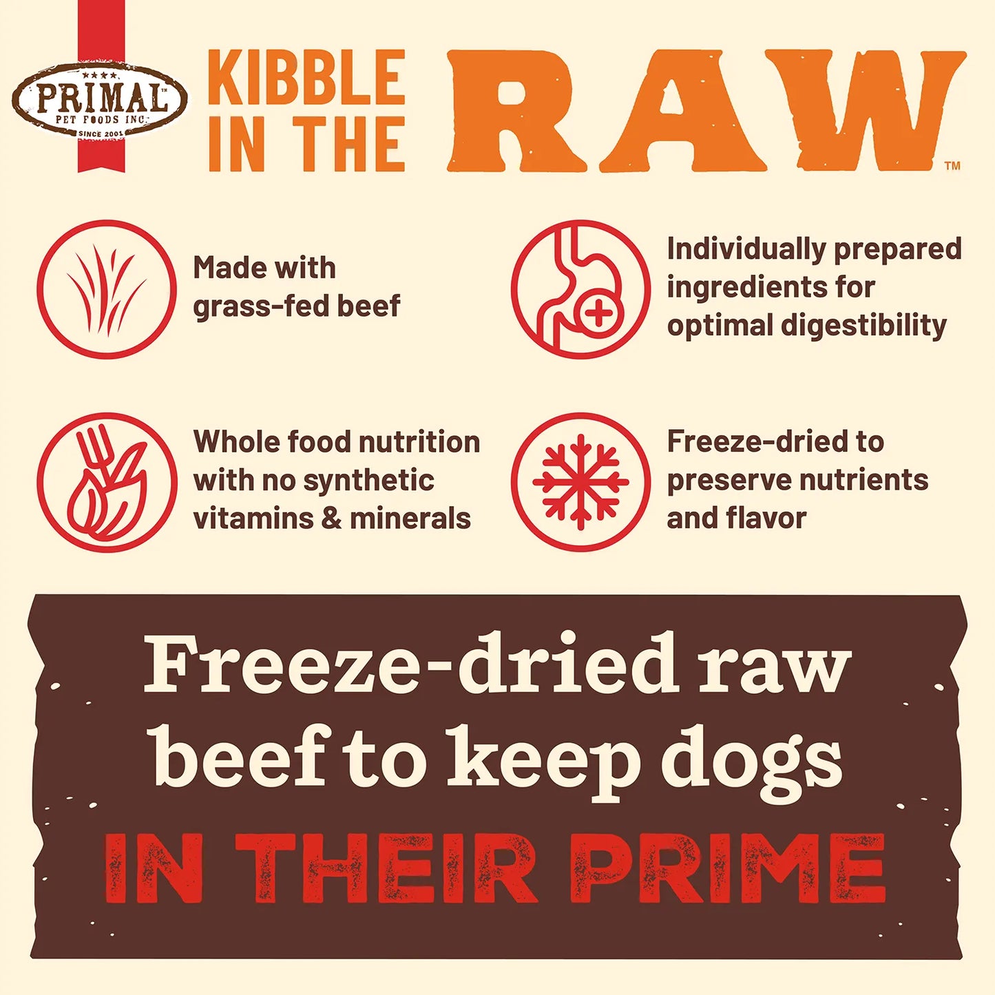 Primal Kibble In The Raw Beef Recipe, Freeze-Dried Raw Dog Food