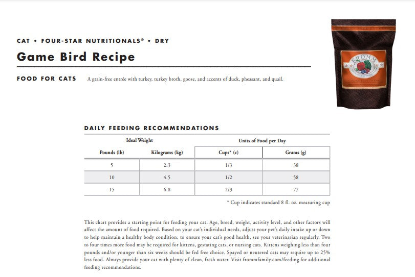 Fromm Four-Star Game Bird Recipe, Dry Cat Food