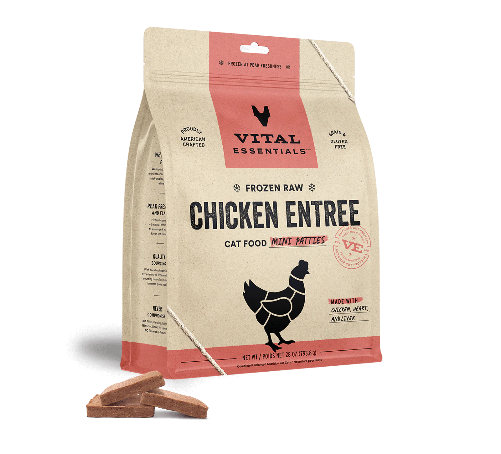 Vital Essentials Chicken Patties Frozen Raw Cat Food 28 oz Bag