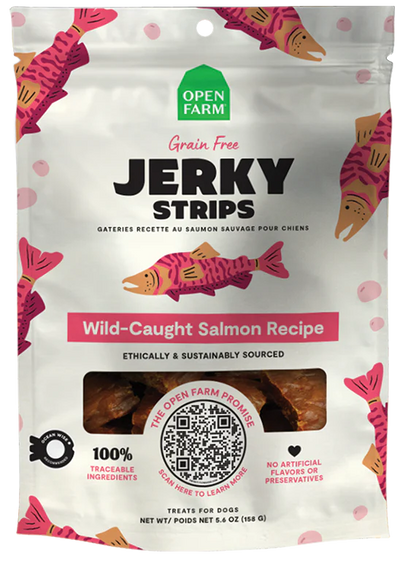 Open Farm Grain-Free Wild-Caught Salmon Jerky Strips 5.6-oz, Dog Treat