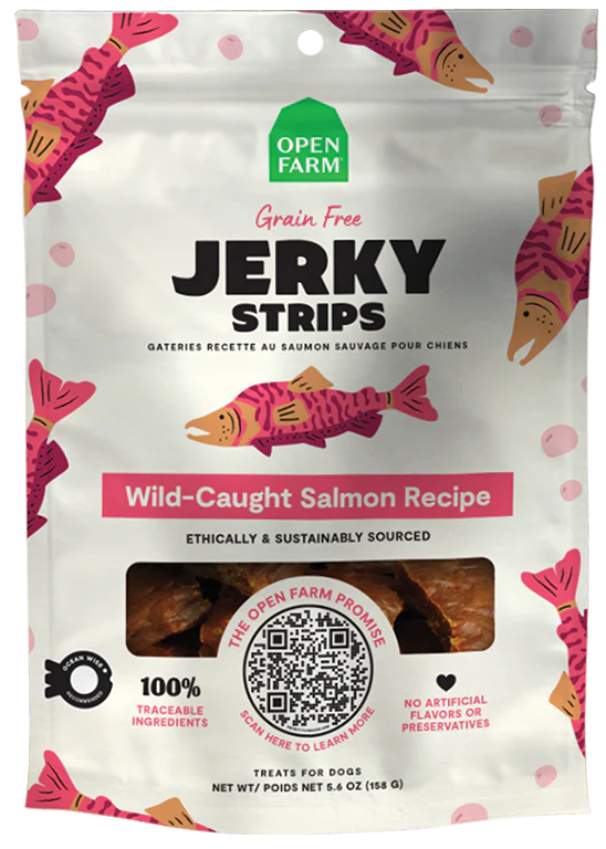 Open Farm Grain-Free Wild-Caught Salmon Jerky Strips 5.6-oz, Dog Treat