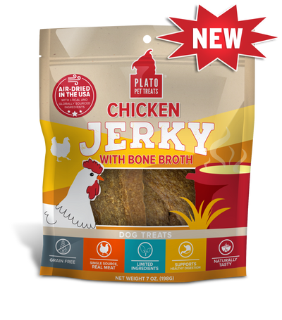 Plato Grain-Free Chicken Jerky With Bone Broth, Dog Treat