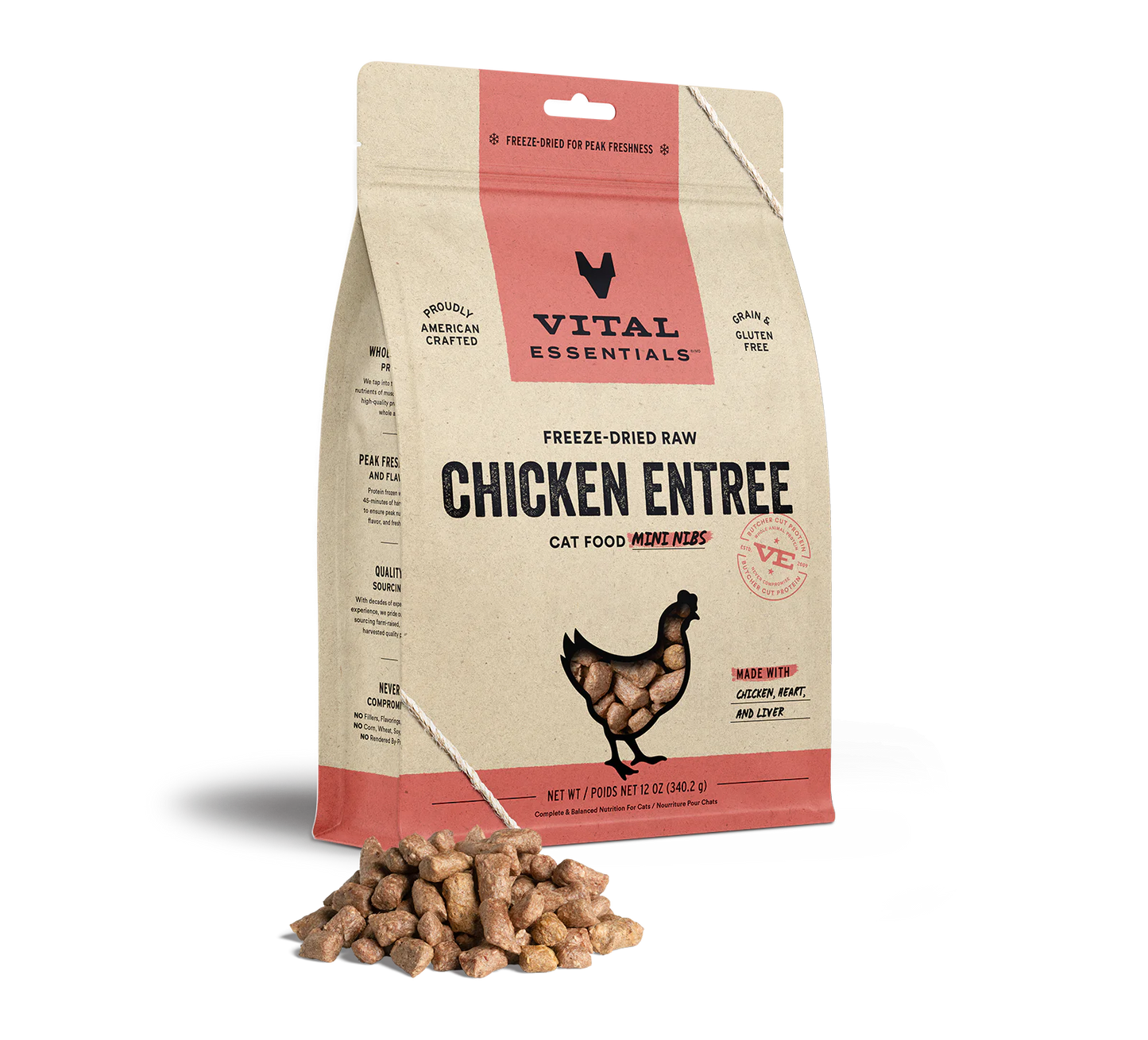 Vital Essentials Chicken Mini Nibs, Freeze-Dried Cat Food