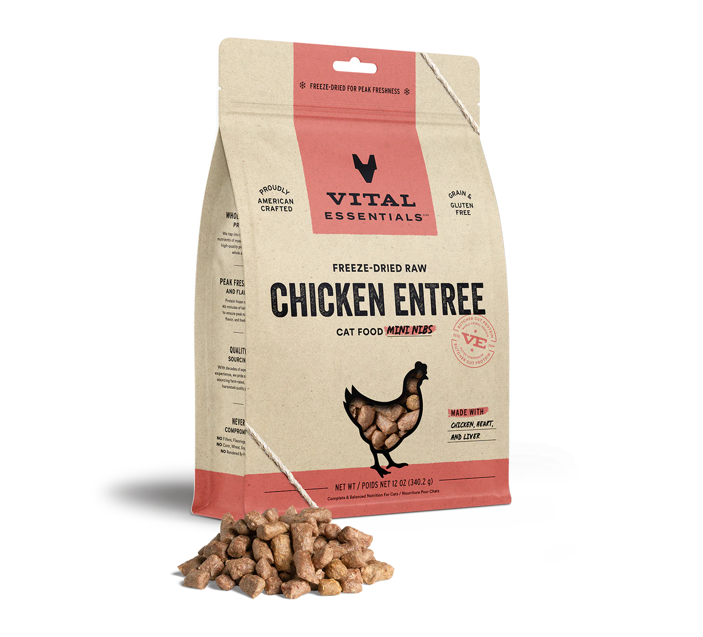 Vital Essentials Chicken Mini Nibs 12-oz, Freeze-Dried Cat Food