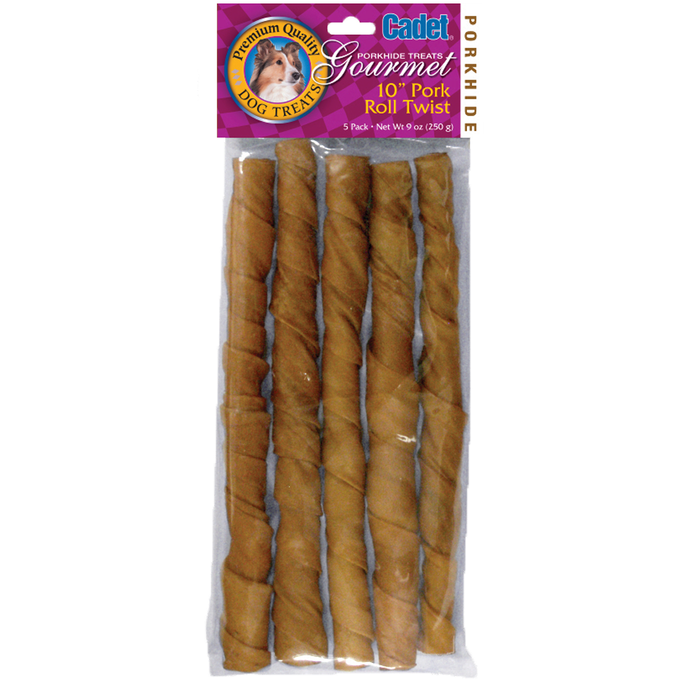 Cadet Pork Hide Twists 10-Inch 5-Pack, Dog Chew