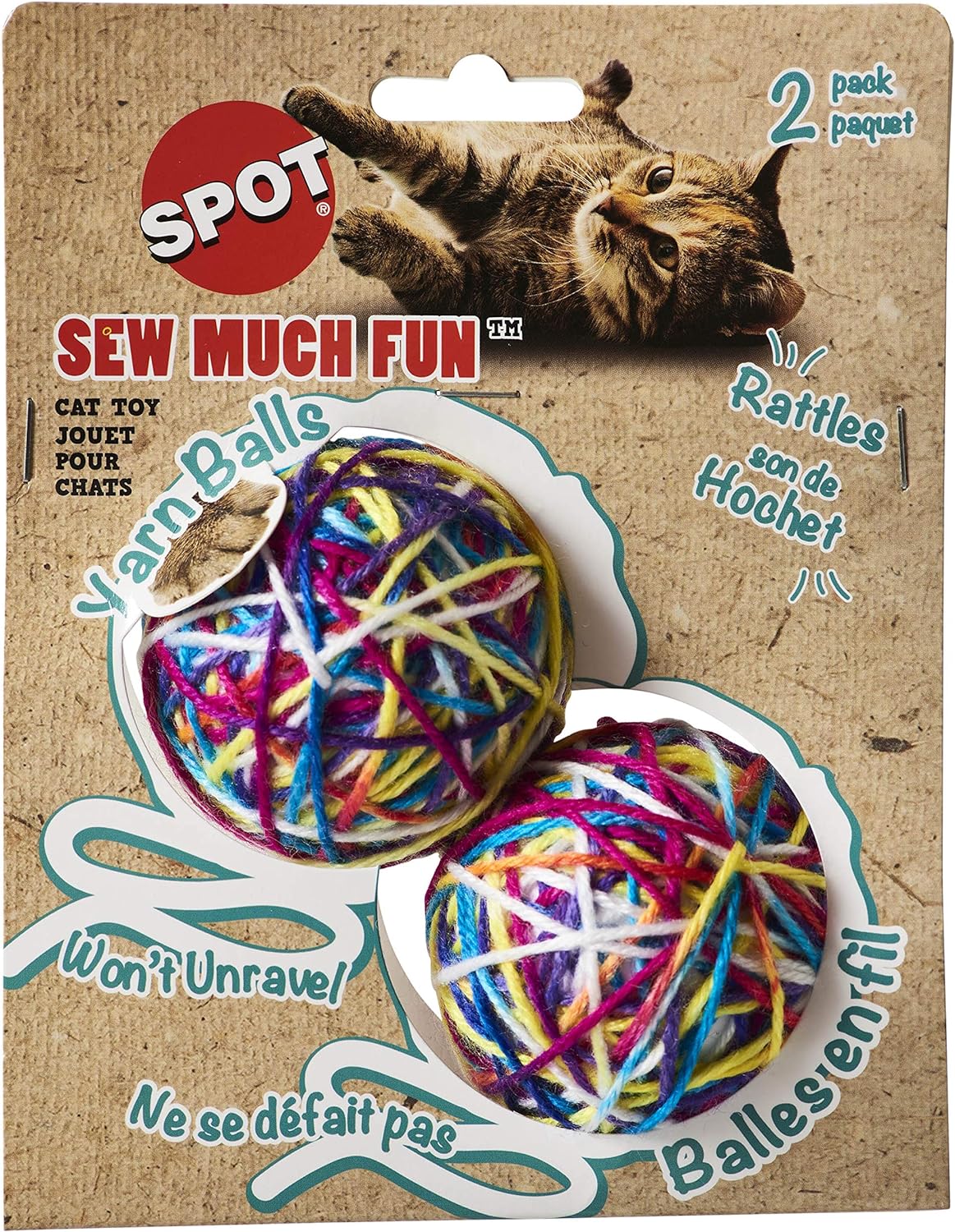 Spot Sew Much Fun Yarn Balls 2.5-Inch 2-Pack, Cat Toy