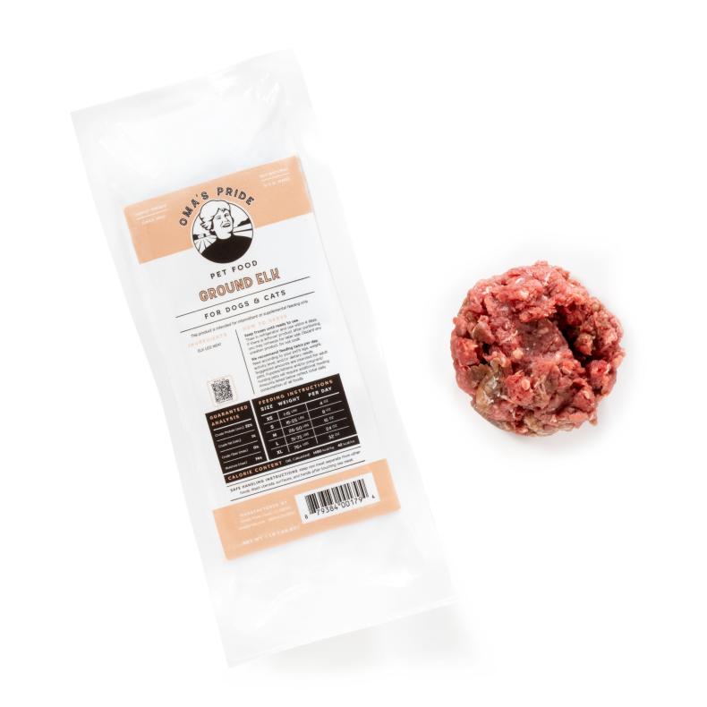 Oma's Pride Ground Elk, Frozen Pet Supplement, 1-lb Pouch