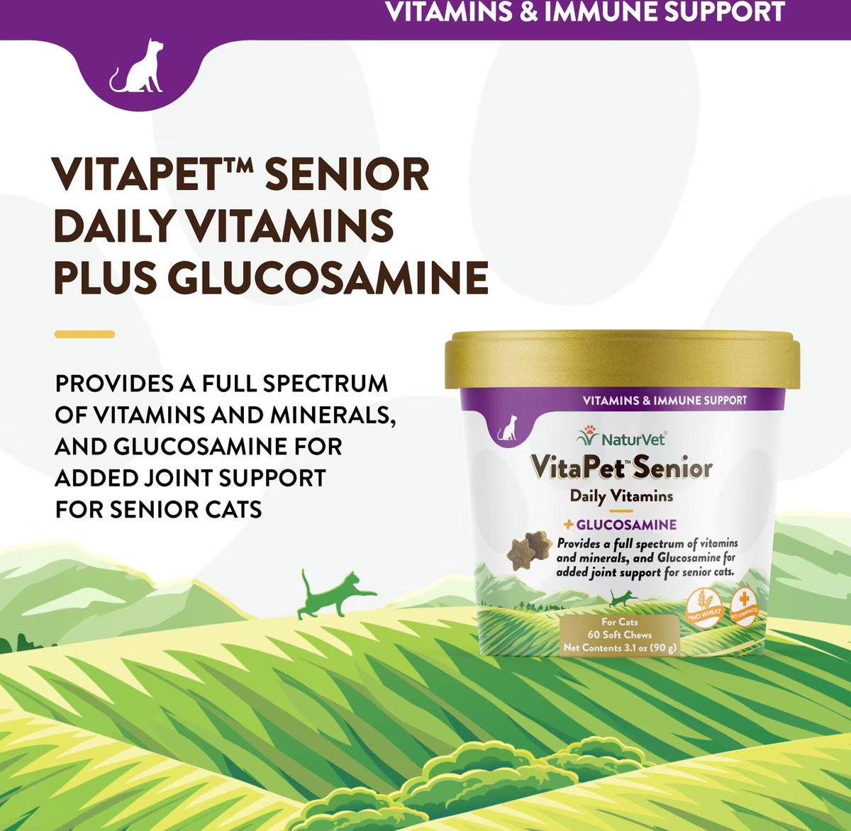 NaturVet VitaPet™ Senior Daily Vitamins Soft Chews 60-Count, Cat Supplement