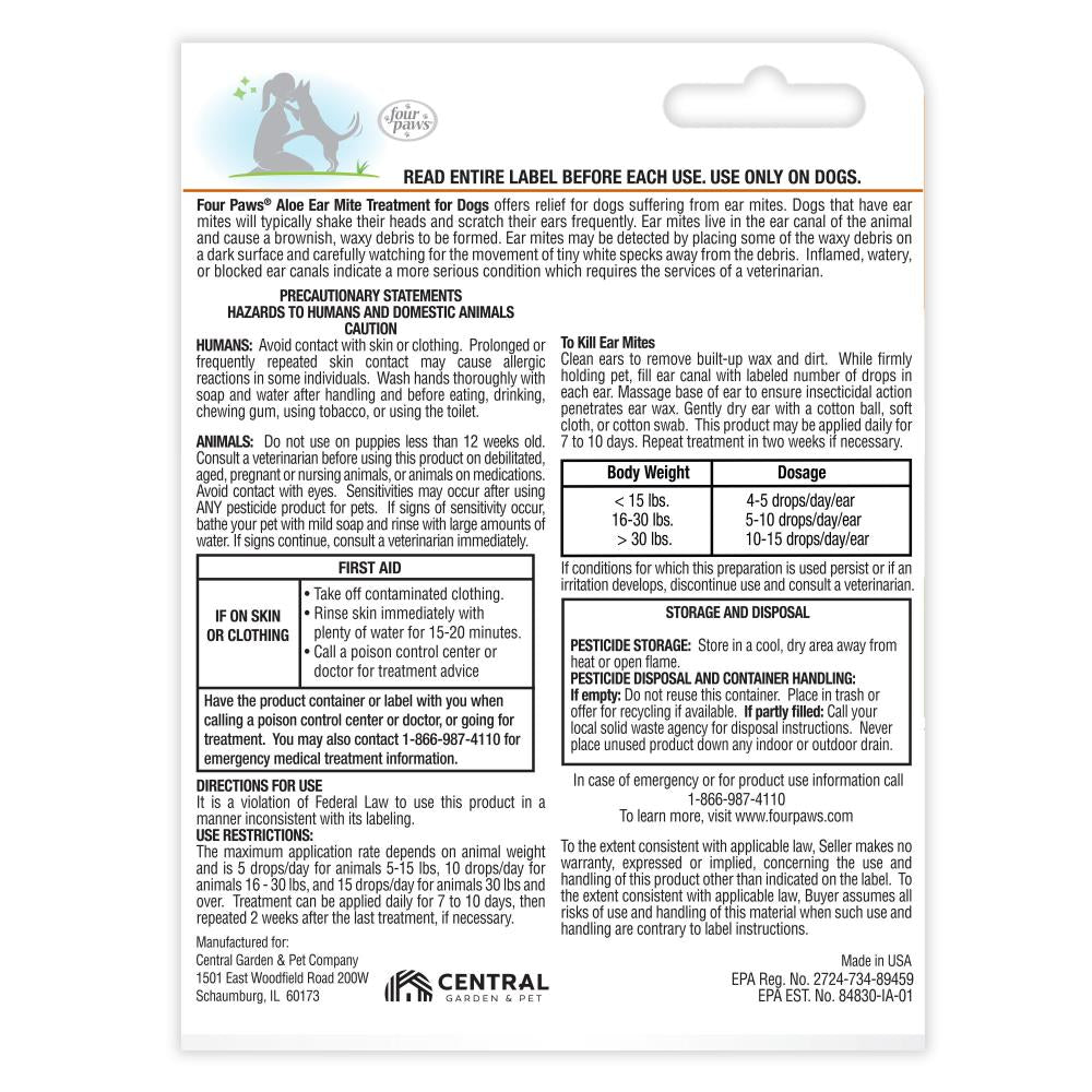 Four Paws Healthy Promise Aloe Ear Mite Treatment for Dogs, 0.75-oz