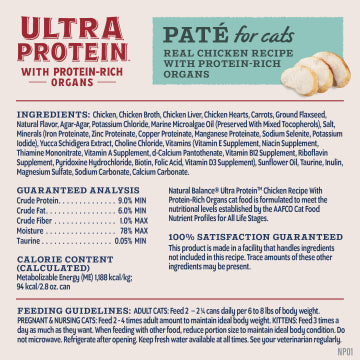 Natural Balance Ultra Protein Real Chicken with Protein-Rich Organs Pate Recipe, Wet Cat Food, 2.8-oz Case of 24