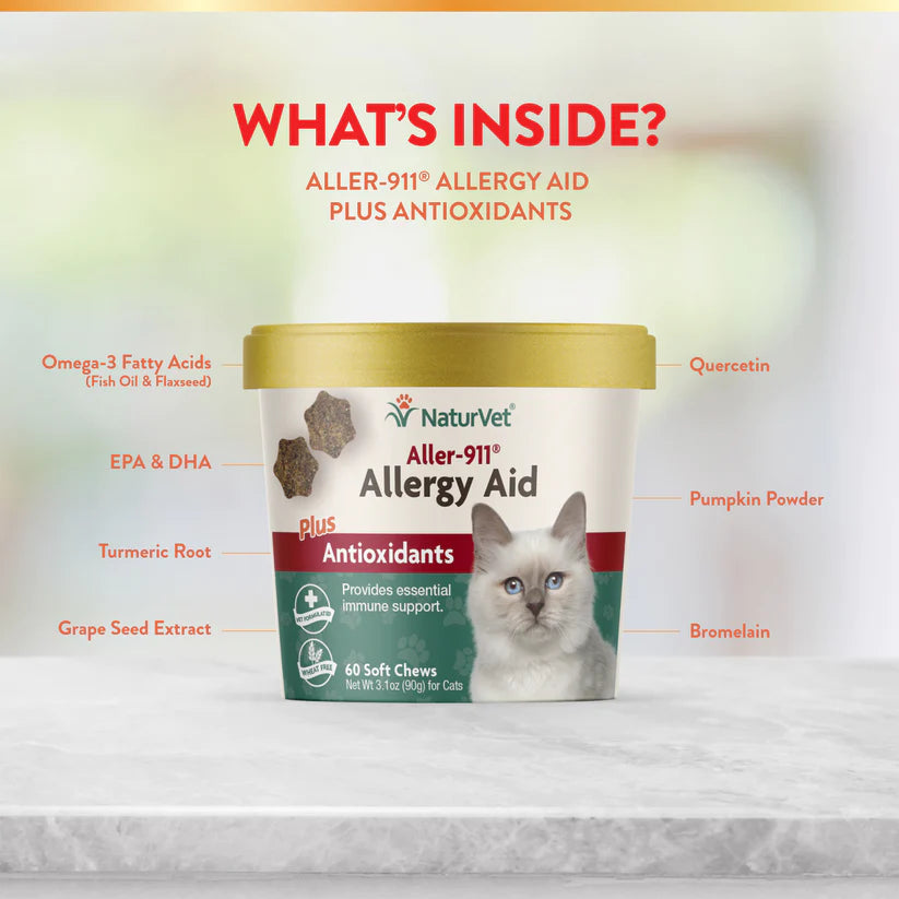 NaturVet Aller-911 Allergy Aid Soft Chew 60-Count, Cat Supplement