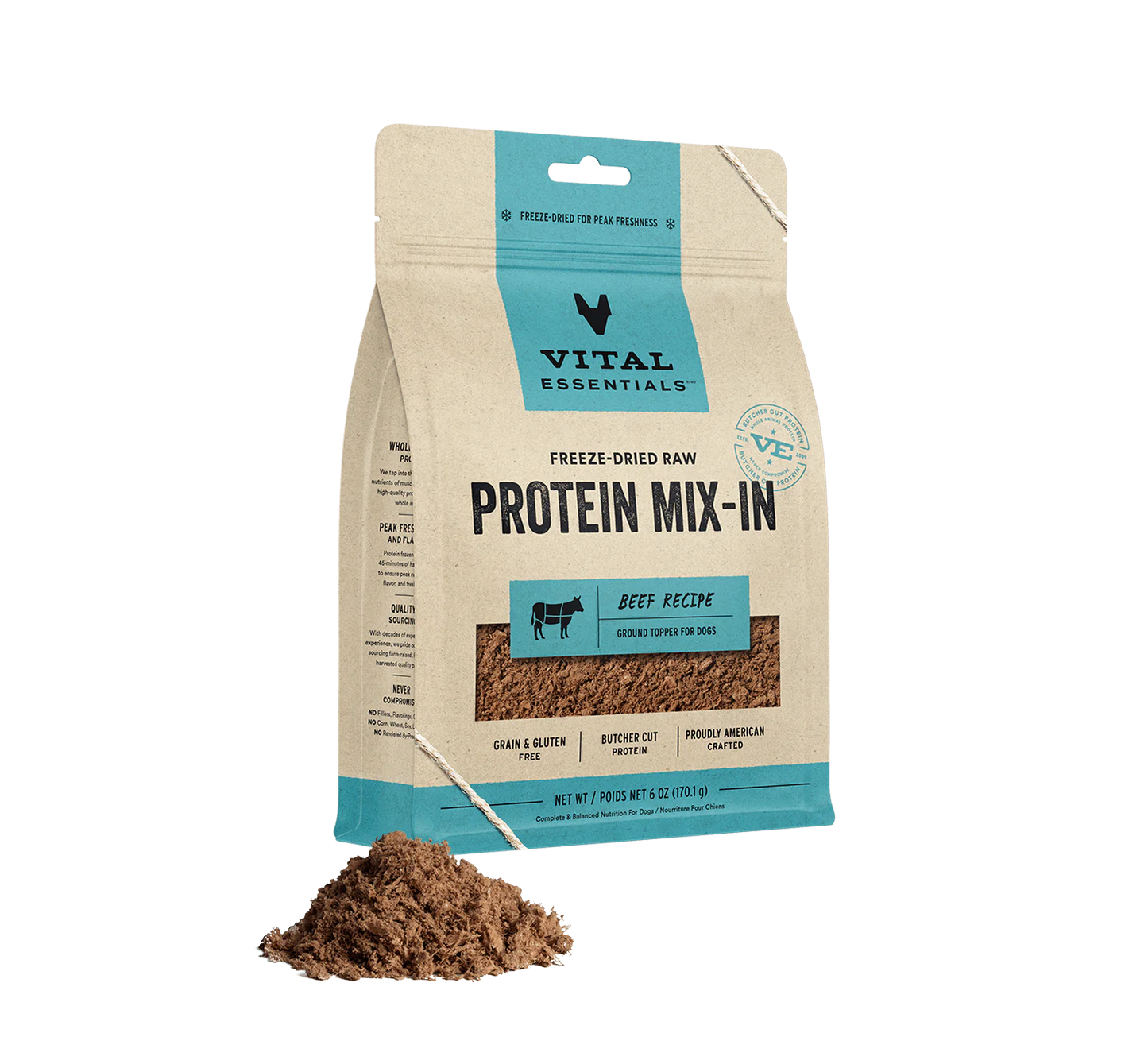 Vital Essentials Freeze-Dried Raw Protein Mix-In Beef Ground Topper For Dogs, 6-oz Bag