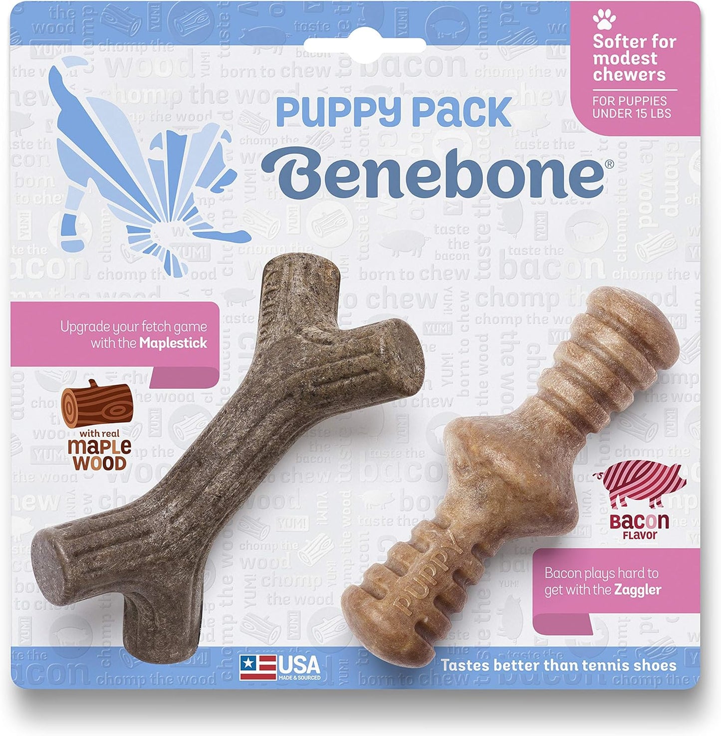 Benebone Puppy Tiny Maplestick/Zaggler 2-Pack, Dog Toy
