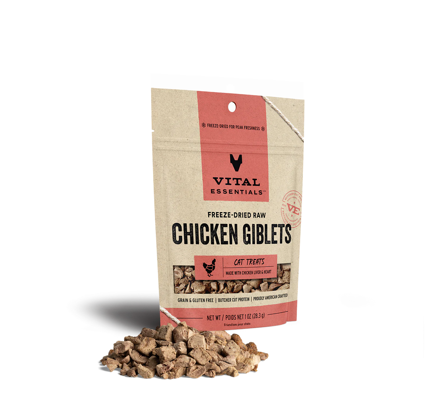 Vital Essentials Freeze-Dried Chicken Gibblets 1-oz, Cat Treat