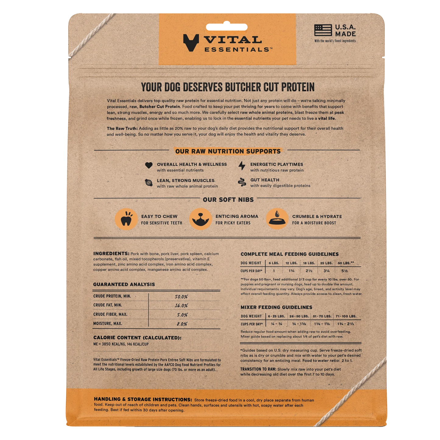 Vital Essentials Pork Soft Nibs Meal or Mixer Freeze-Dried Raw Dog Food, 14-oz Bag