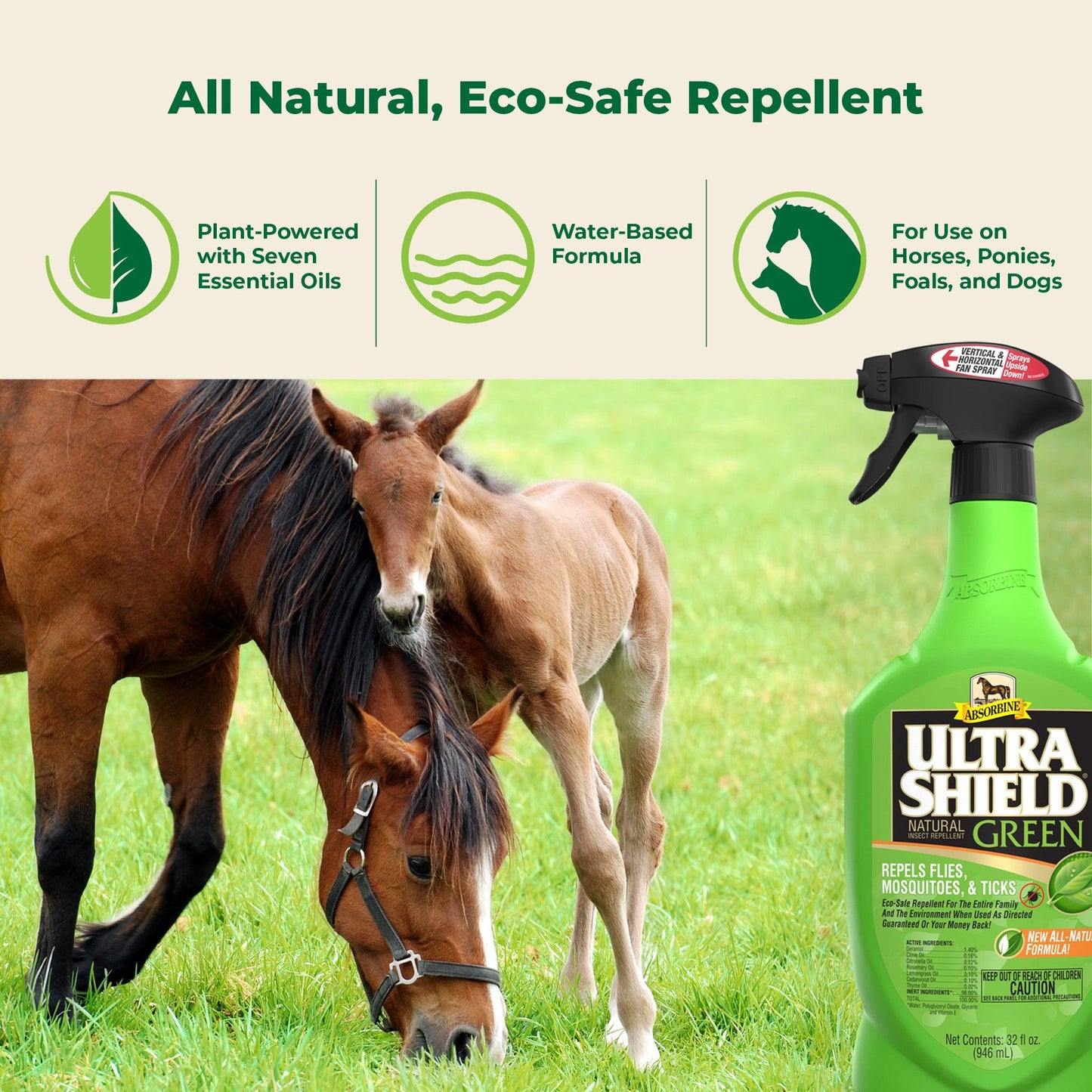 Absorbine UltraShield® Green Natural Fly Repellent 32-oz Spray, Insect Repellent