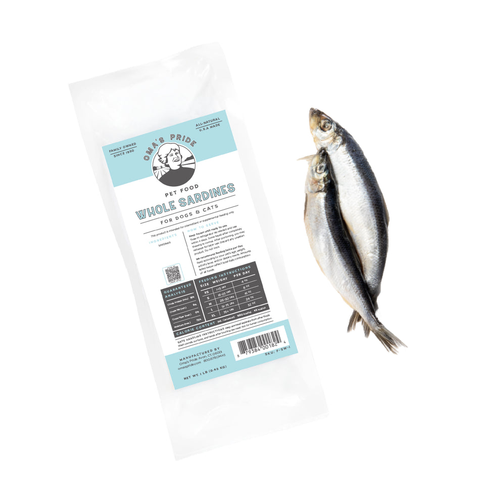 Oma's Pride Frozen Whole Sardines, Frozen Pet Supplement, 1-lb Pouch