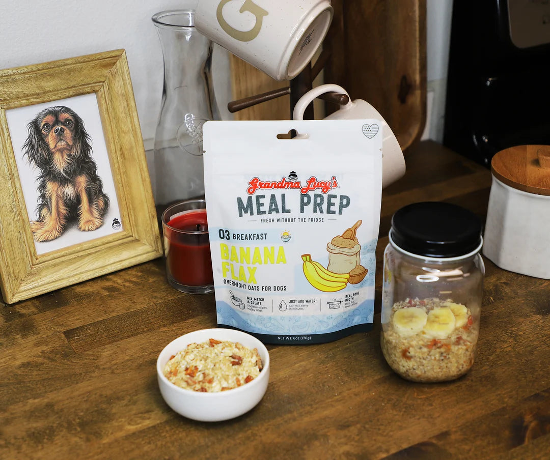 Grandma Lucy's Meal Prep Banana Flax Overnight Oats Topper, Dog Food Supplement, 6-oz Bag