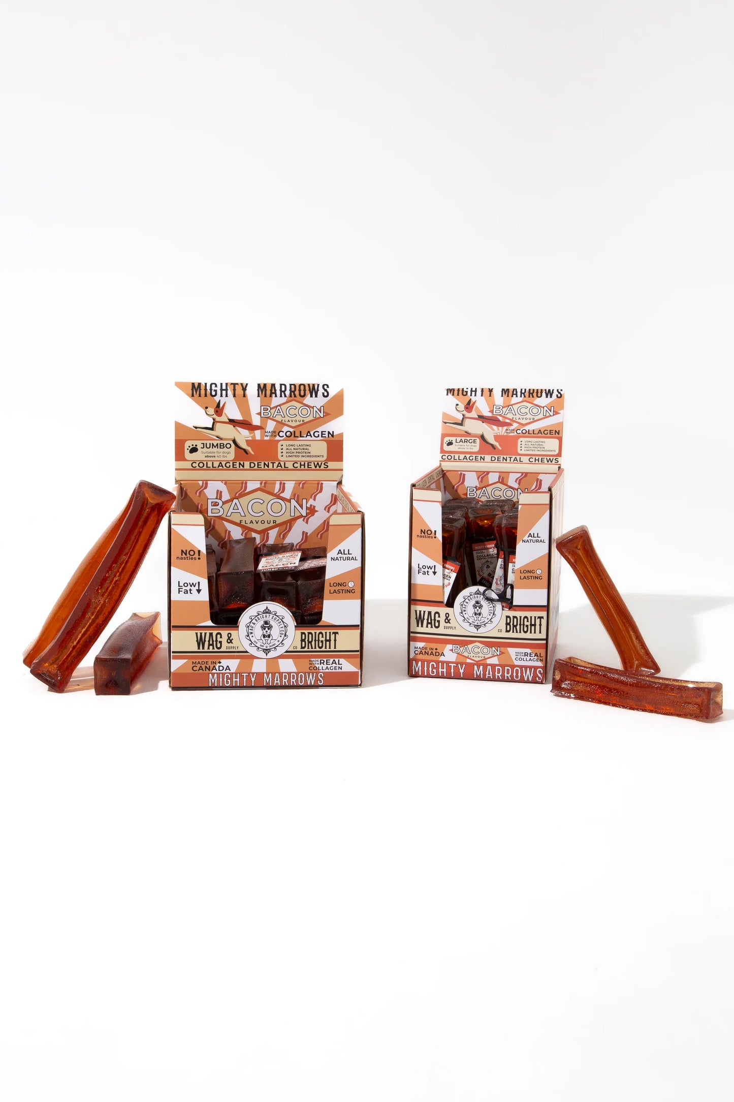 Wag & Bright Mighty Marrows | Collagen Dental Dog Chews, Bacon Flavor