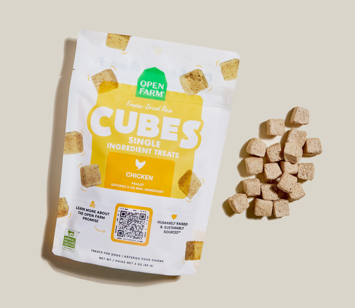 Open Farm Cubes Chicken Treat, Freeze Dried Raw Dog Treat, 3-oz Pouch