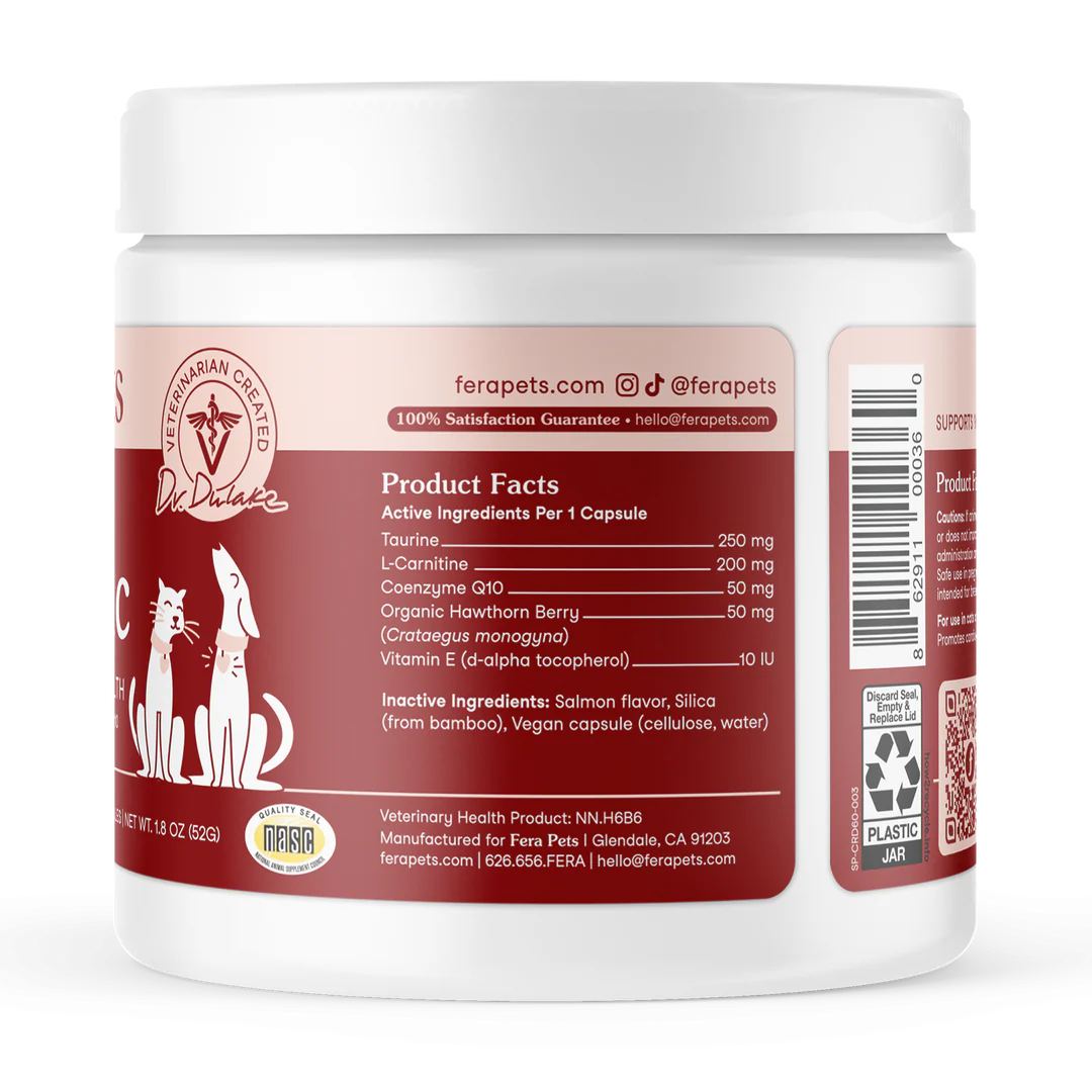 Fera Pets Cardiac Support For Dogs and Cats, Pet Supplement, 60-Count