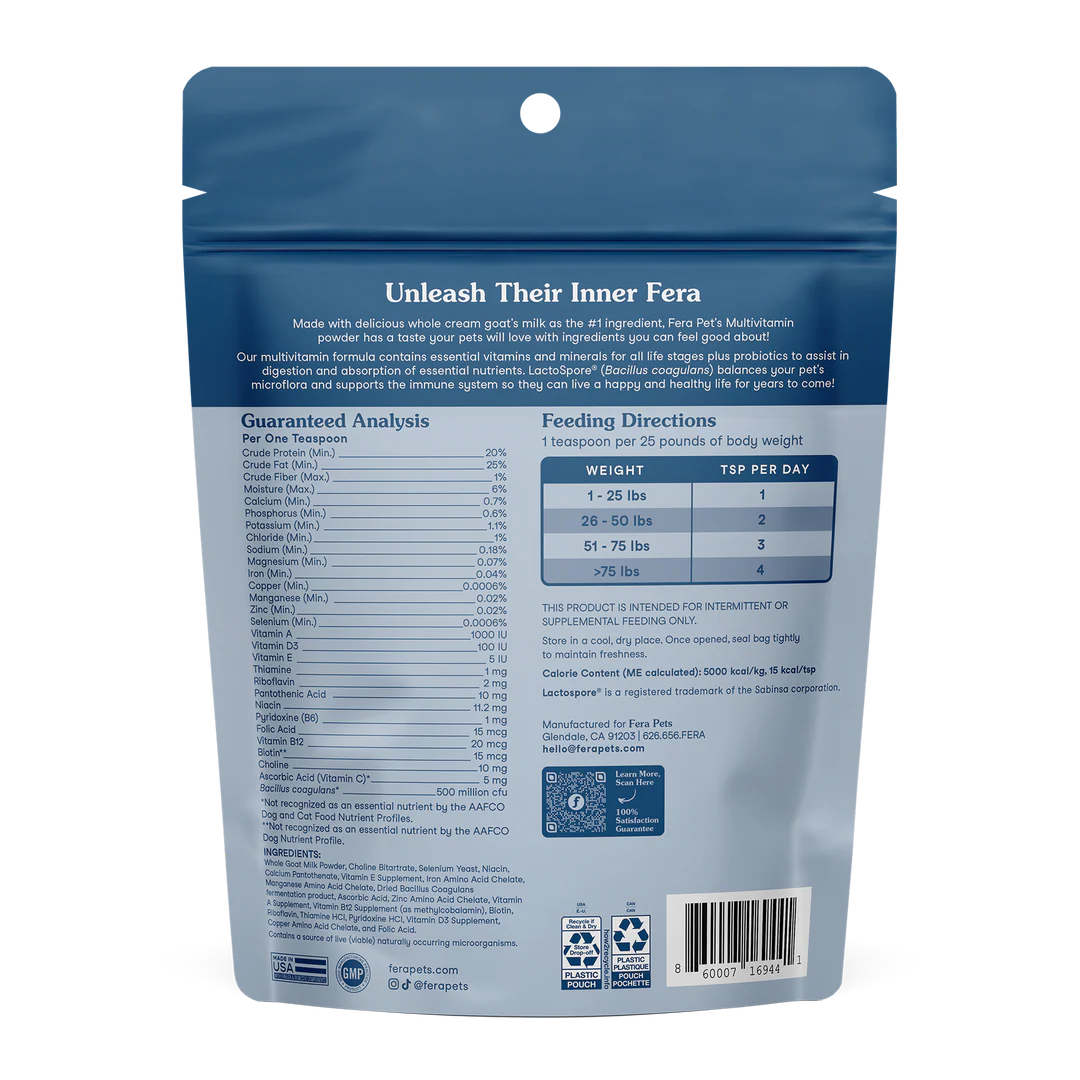 Fera Pets Multivitamin Goat Milk Topper For Dogs and Cats, Pet Supplement, 6.34-oz