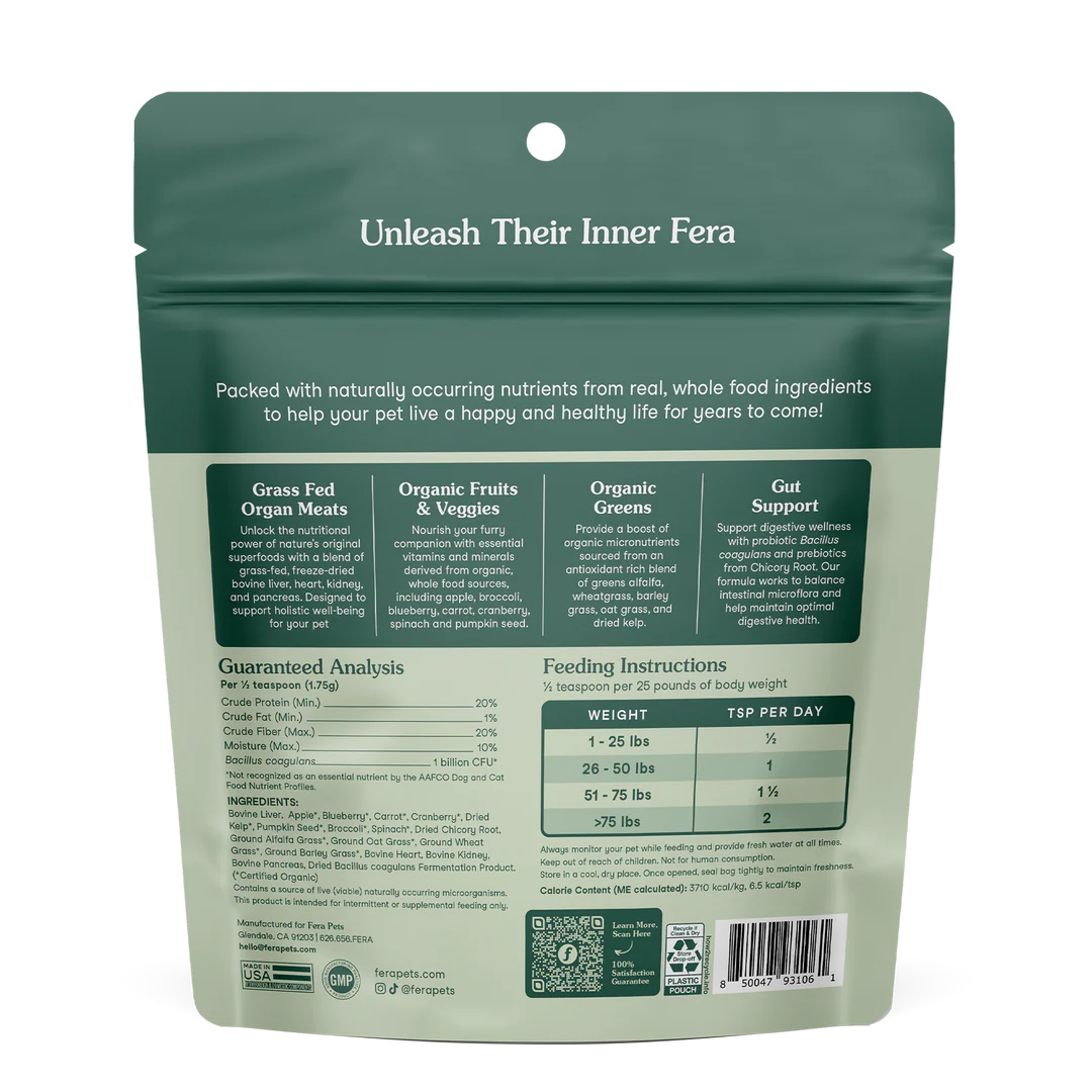 Fera Pets Whole Food Multivitamin Topper For Dogs and Cats, Pet Supplement, 3.7-oz