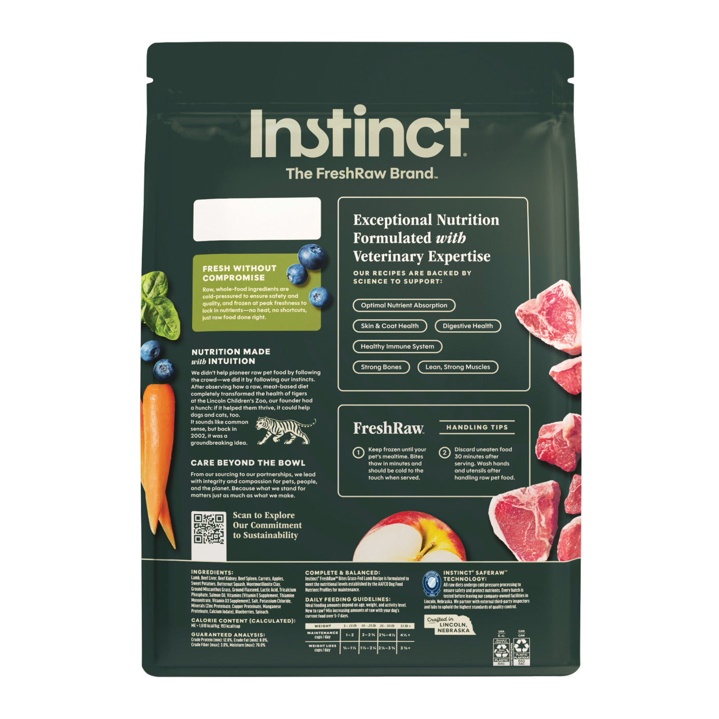 Instinct FreshRaw Bites Grass-Fed Lamb Recipe, Frozen Raw Dog Food, 2.7-lb Bag