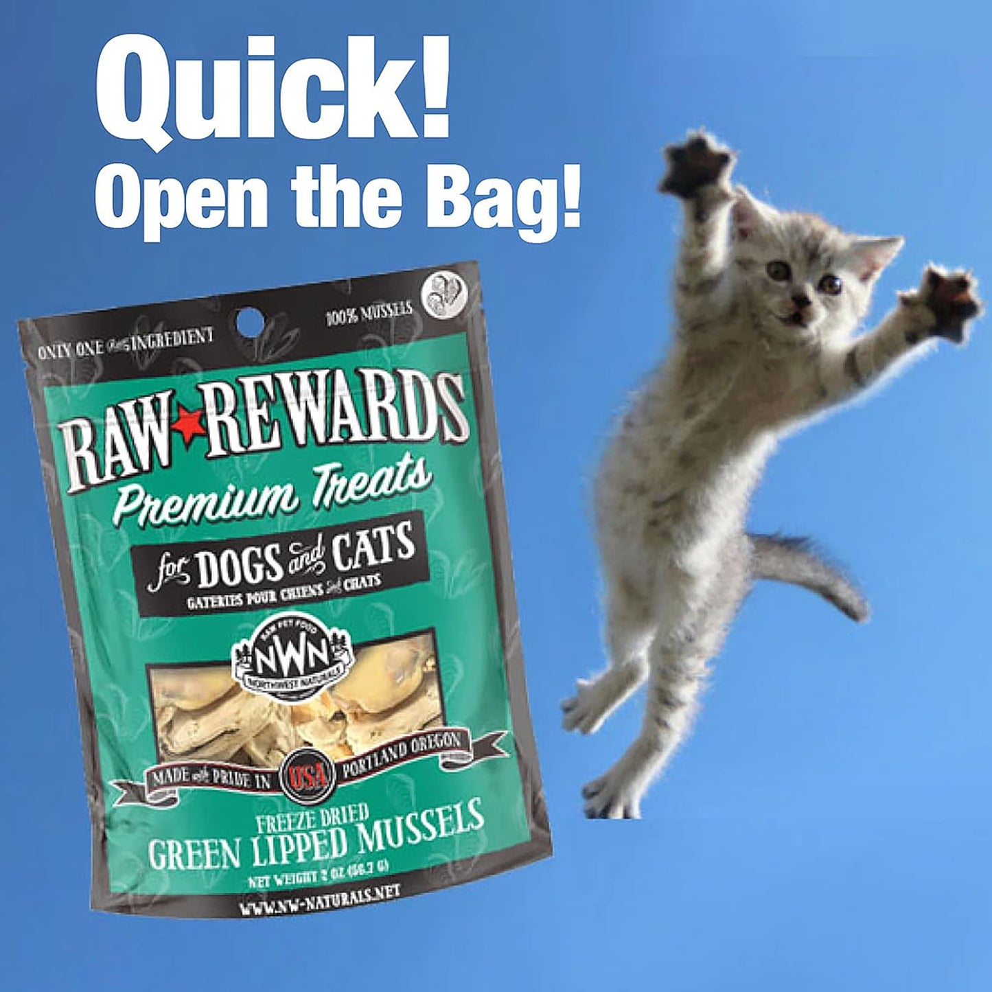 Northwest Naturals Raw Rewards Freeze-Dried Green Lipped Mussels 2-oz, Dog & Cat Treat