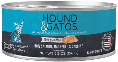 Hound & Gatos 98% Salmon, Mackerel, & Sardine Recipe, Wet Cat Food, 5.5-oz Case Of 24