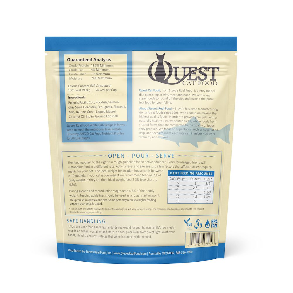 Steve's Quest Whitefish Nuggets 2-lb, Frozen Raw Cat Food