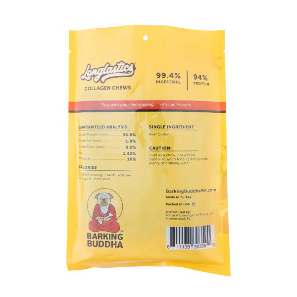 Barking Buddha Longlastics™ Thick Collagen Stick 6-inch, 10-Pack, Dog Chew