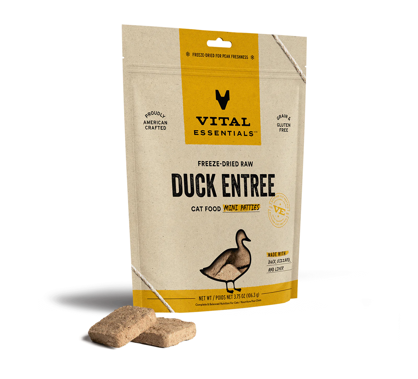 Vital Essentials Duck Mini Patties, Freeze-Dried Cat Food
