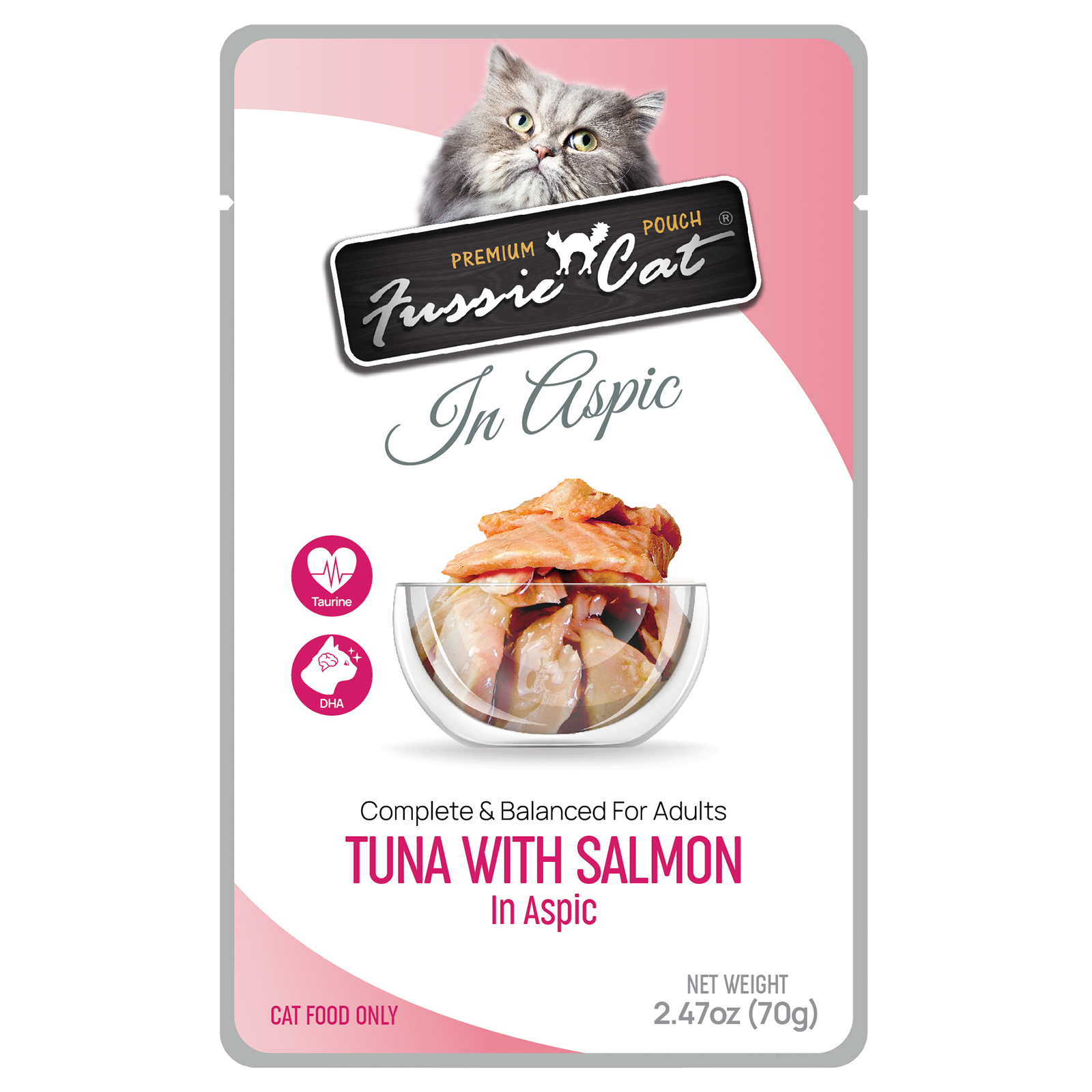 Fussie Cat Tuna With Salmon In Aspic 2.47 oz Pouch Wet Cat Food Anaheim Feed Pet Supply